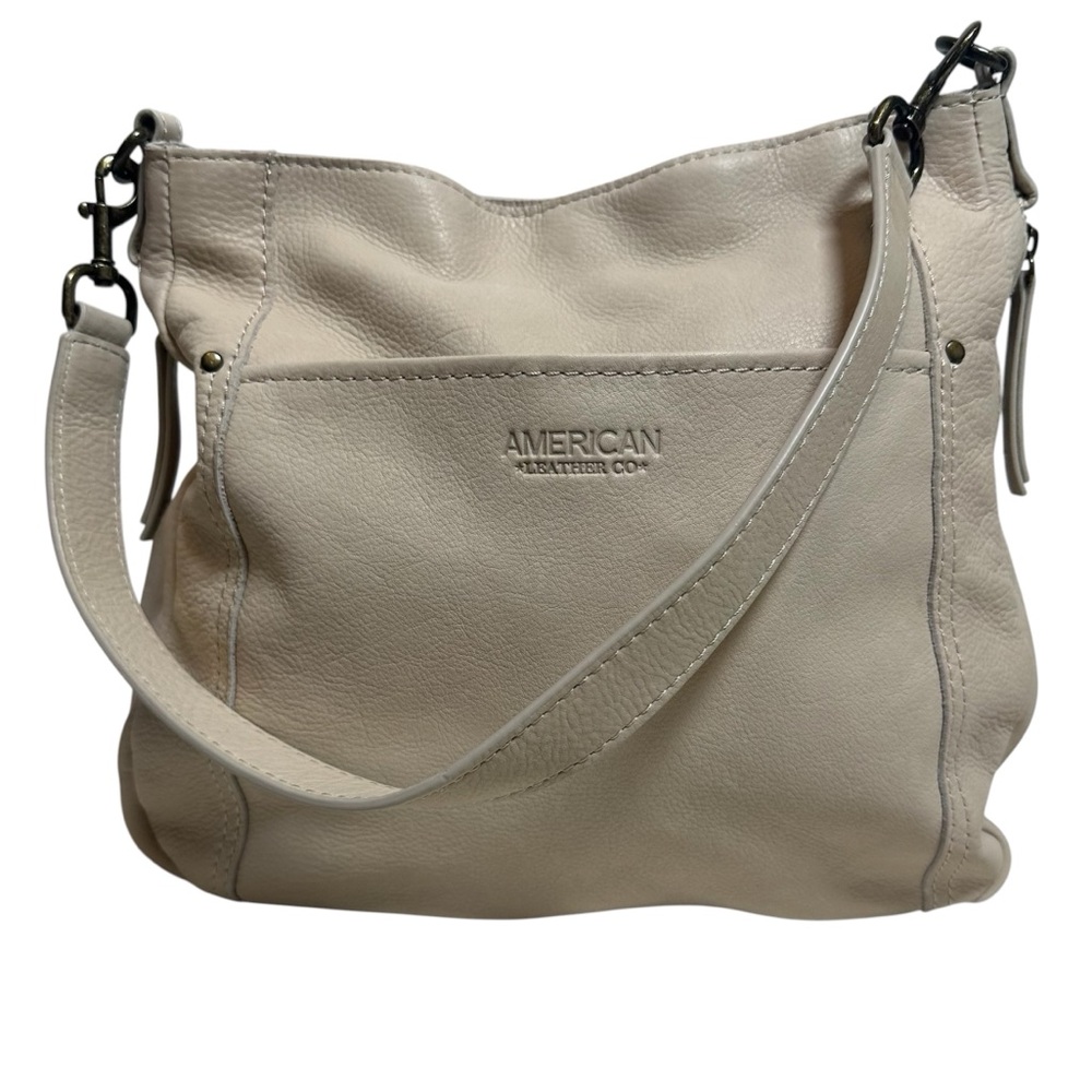 American Leather Co. Leather Shoulder Handbag Purse Pebbled Cream 10.5” x 9”